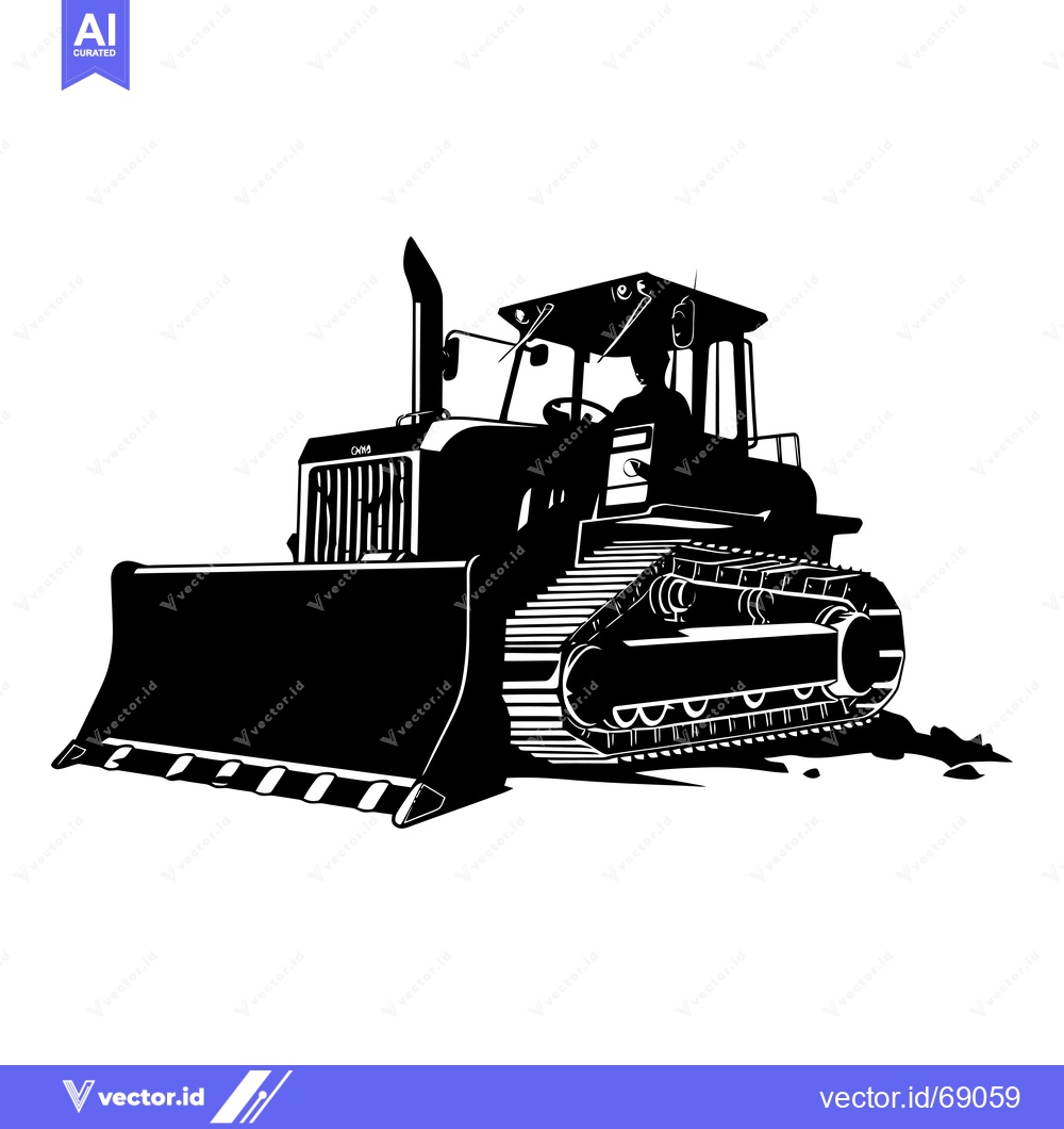 Premium Vector of Black and White Silhouette of a Bulldozer with a Driver