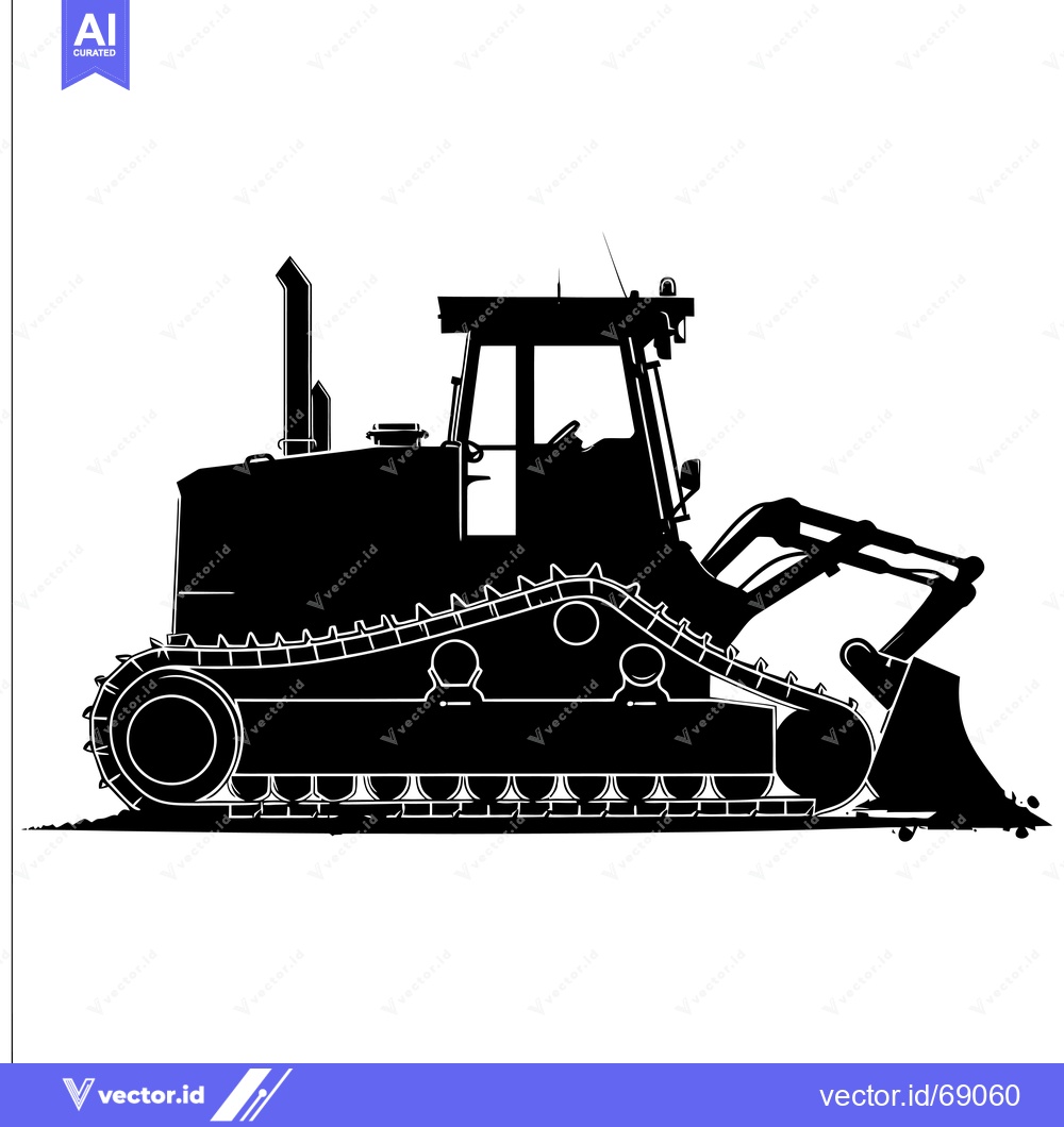 Premium Vector of Black and white silhouette of a bulldozer