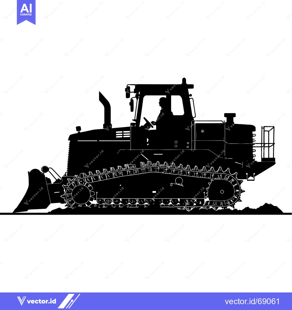 Premium Vector dari Black and White Silhouette of a Bulldozer with a Driver
