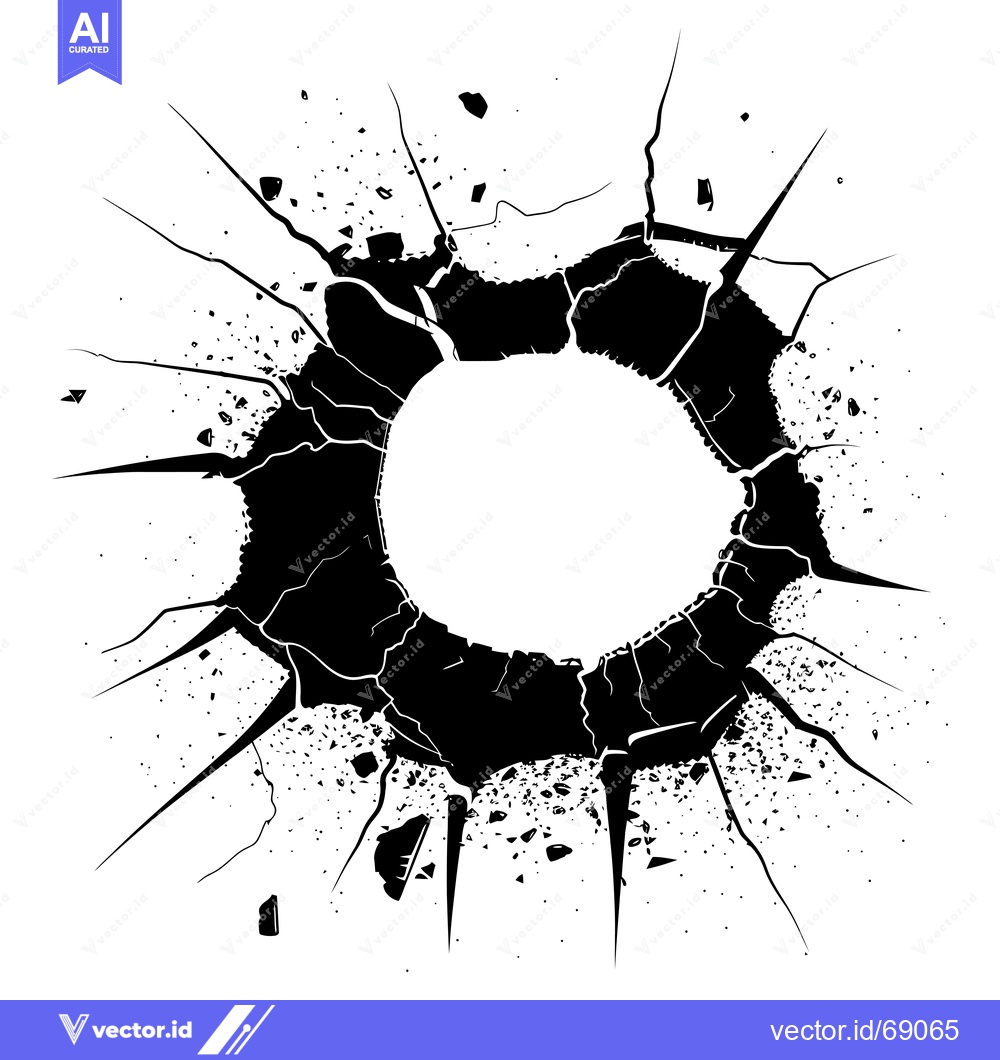 Premium Vector of Black and White Circular Crack with Scattered Debris