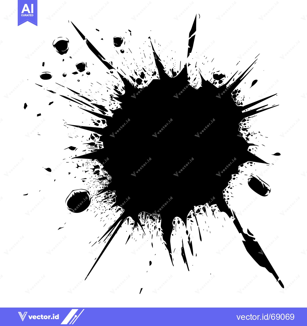 Premium Vector of Black Ink Splotch with Sharp Edges and Small Droplets