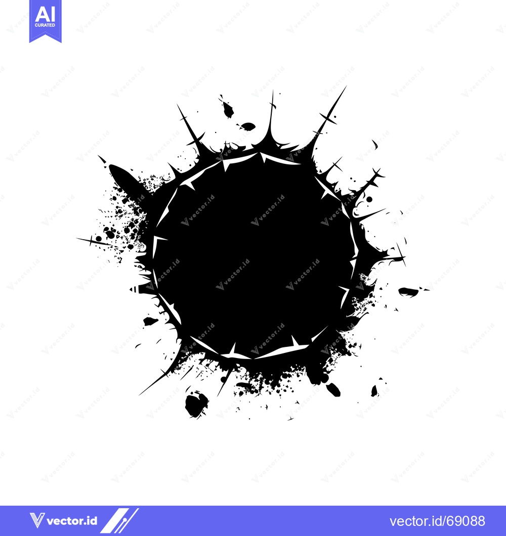 Premium Vector of Black Ink Splotch with Jagged Edges and Smaller Splashes