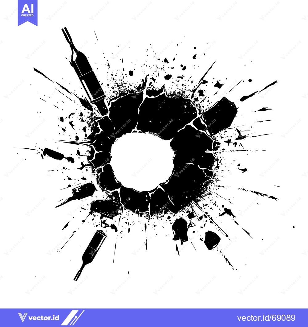 Premium Vector of Black Ink Splatter with Bottles and Shattered Glass