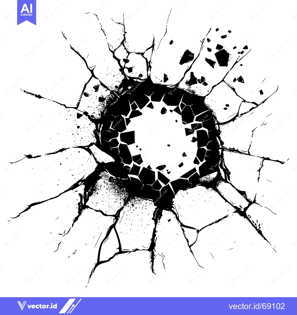 Premium Vector dari Black and White Illustration of a Hole in a Cracked Surface