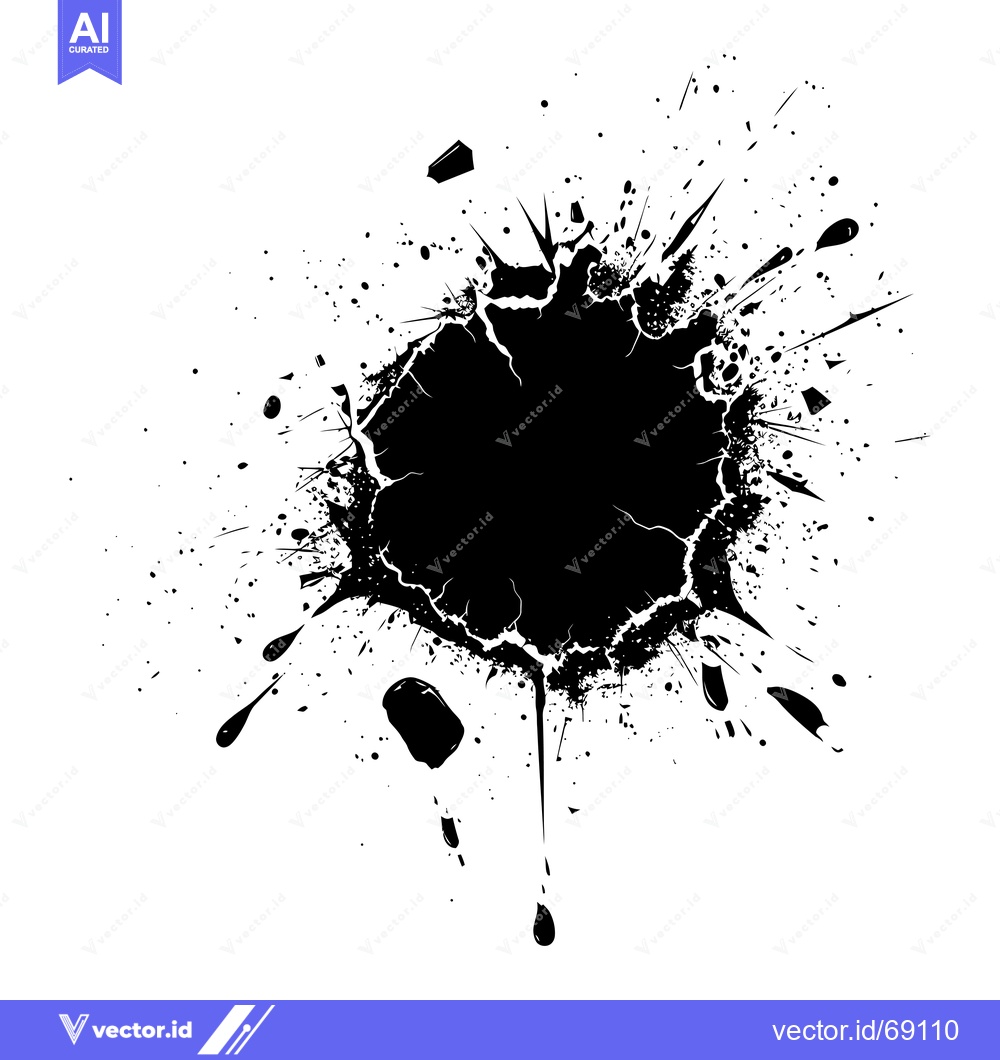Premium Vector dari Black Ink Splotch with Dripping Splashes and Fine Lines