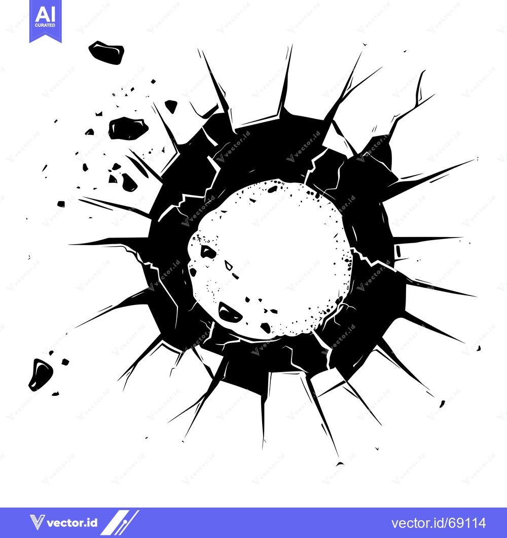 Premium Vector of Circular hole with jagged edges and debris scattered around it