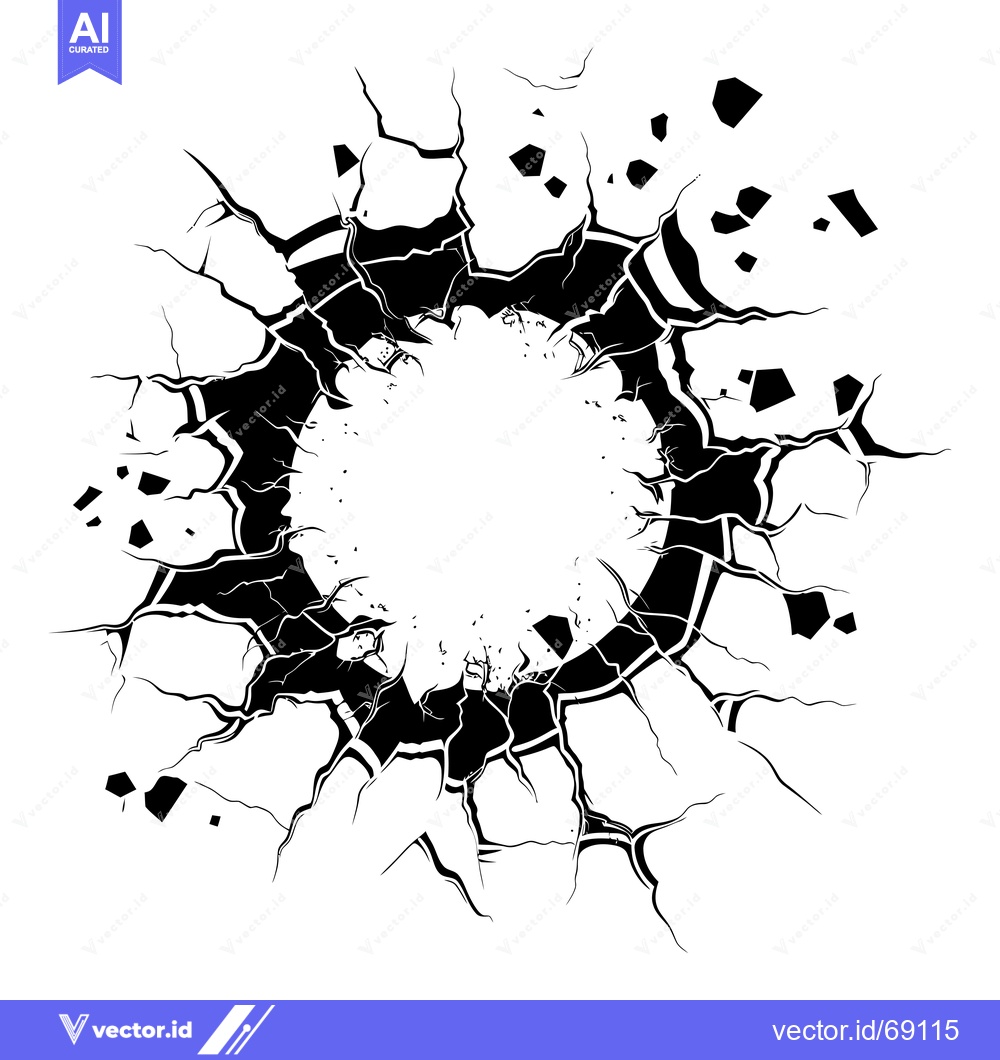 Premium Vector of A Circular Crack in a Surface with Scattered Fragments