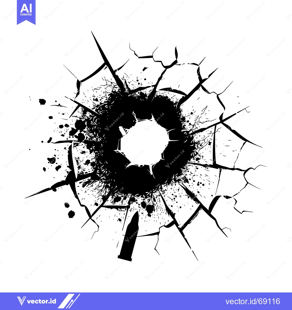 Premium Vector dari Bullet Hole in Shattered Glass with Bullet