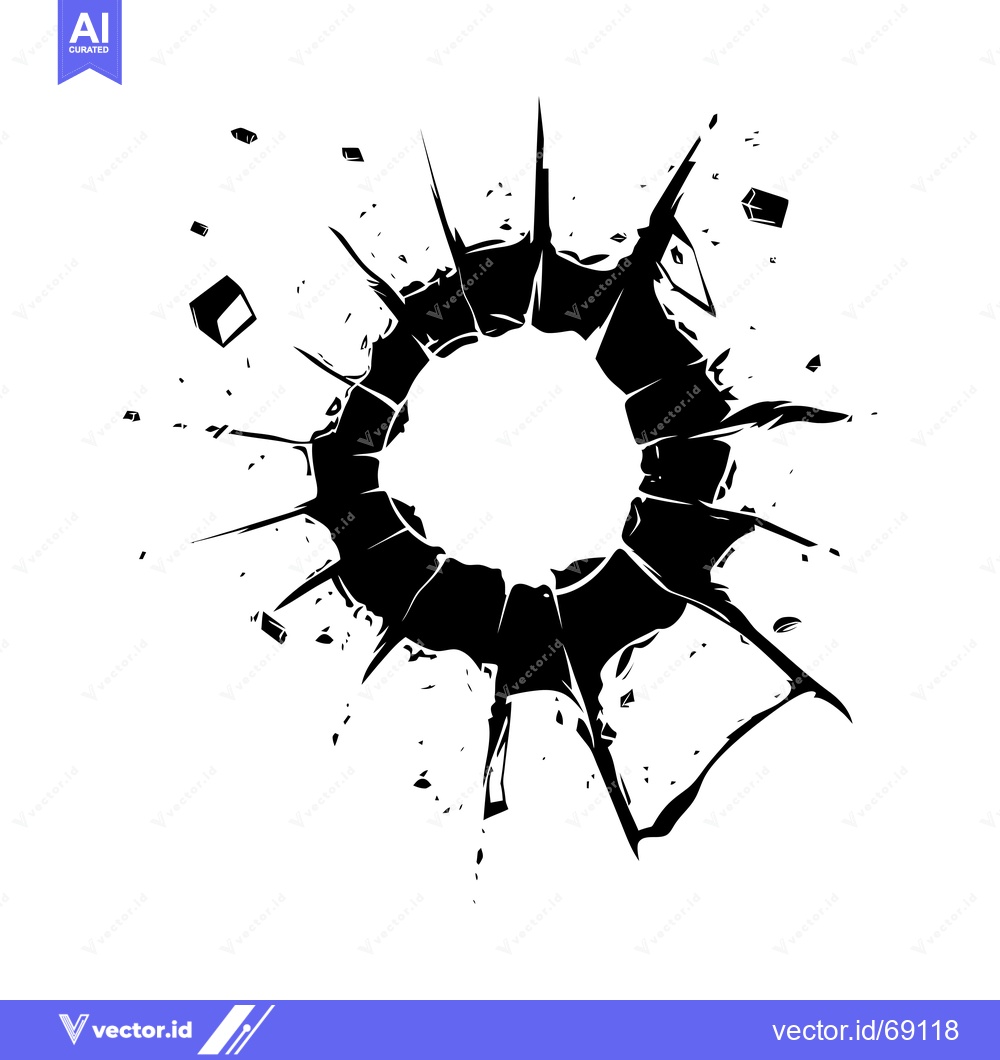 Premium Vector dari Black and white illustration of a shattered circular windowpane