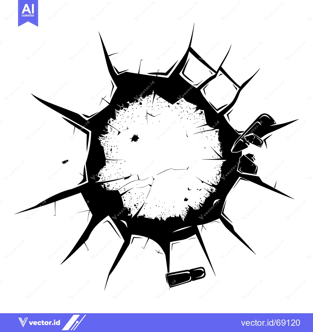 Premium Vector dari Black and White Silhouette of a Bullet Hole with a Bullet