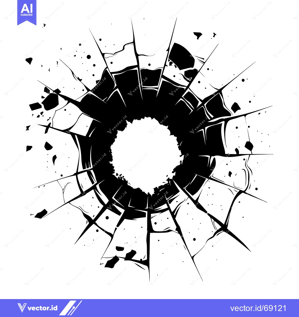 Premium Vector of Black and White Abstract Illustration of Shattered Glass with a Hole i