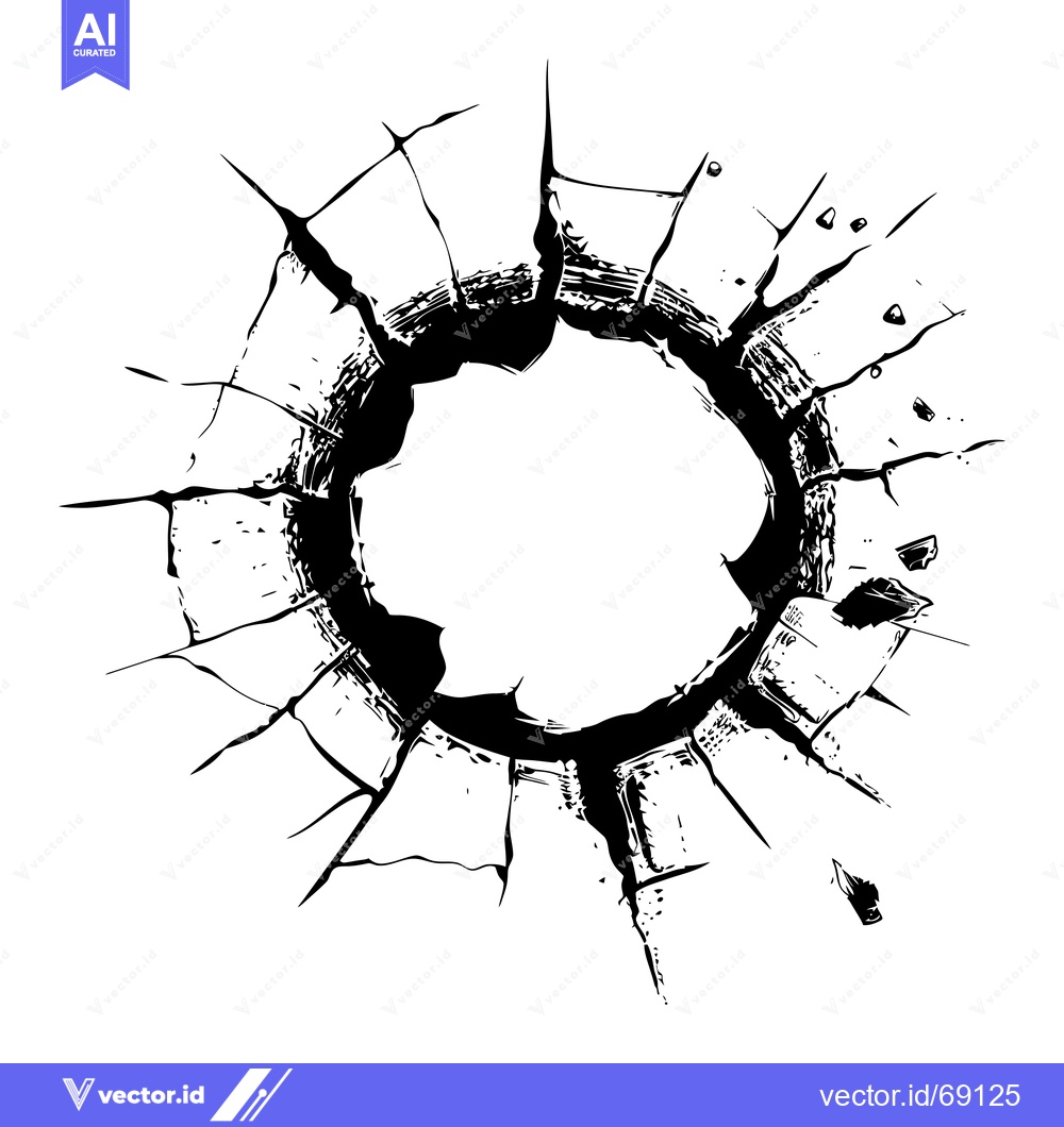 Premium Vector of A circular hole in a cracked surface, resembling a window or opening.