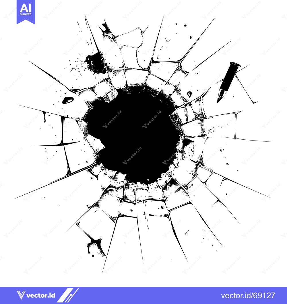 Premium Vector dari A Bullet Hole in Glass with Blood Splatter
