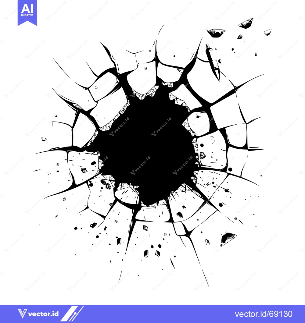Premium Vector dari A Large Hole in a Cracked Surface with Pieces of Debris Scattered Arou