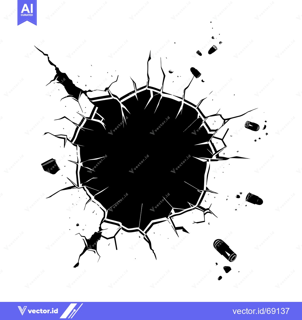 Premium Vector of Bullet Hole in Cracked Surface with Scattered Bullets
