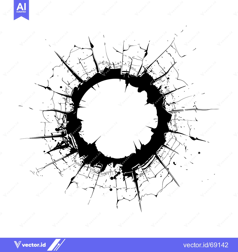 Premium Vector of A black and white abstract illustration of a shattered circle with sha