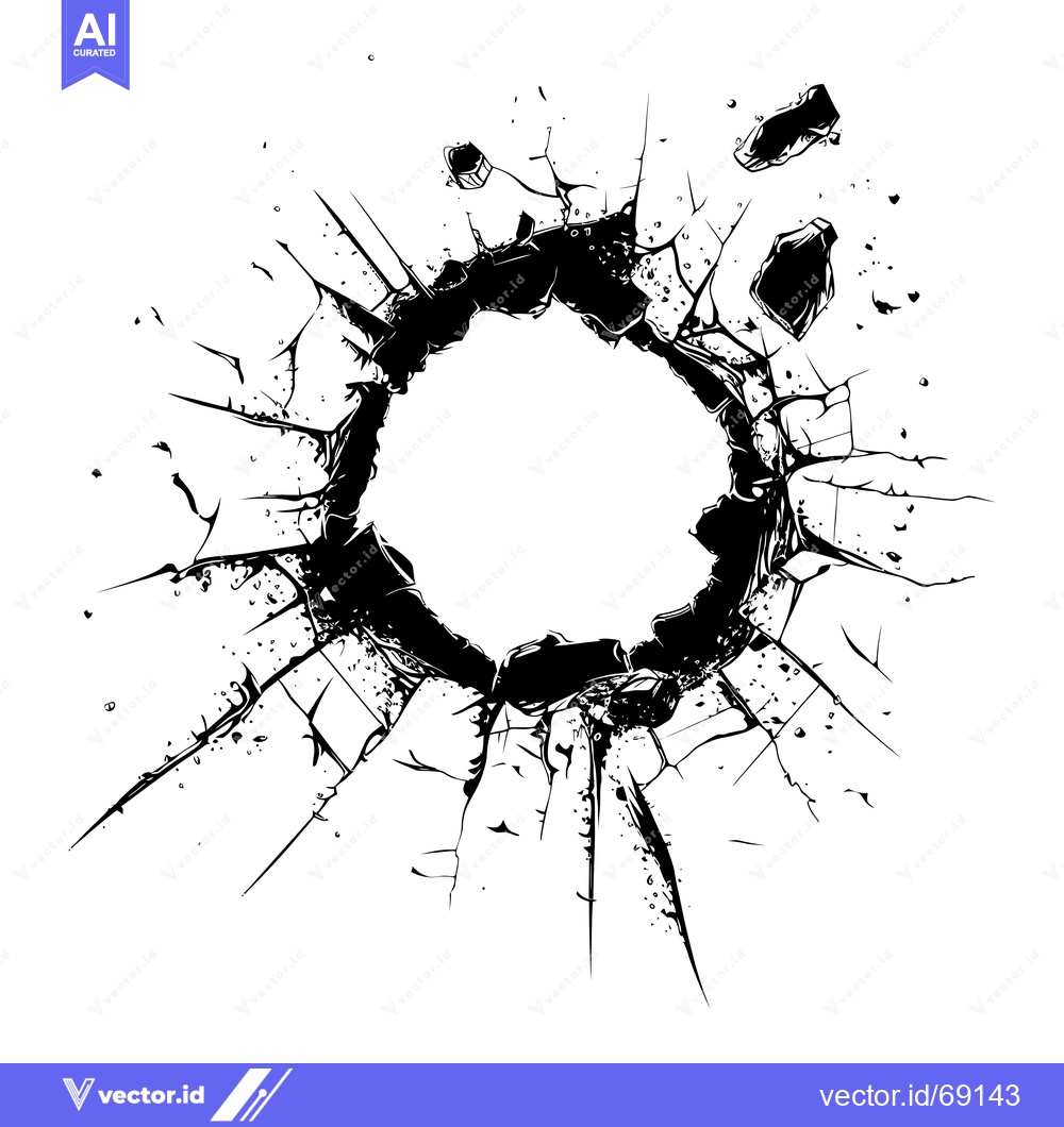 Premium Vector dari Black and White Illustration of a Circular Hole in Shattered Glass
