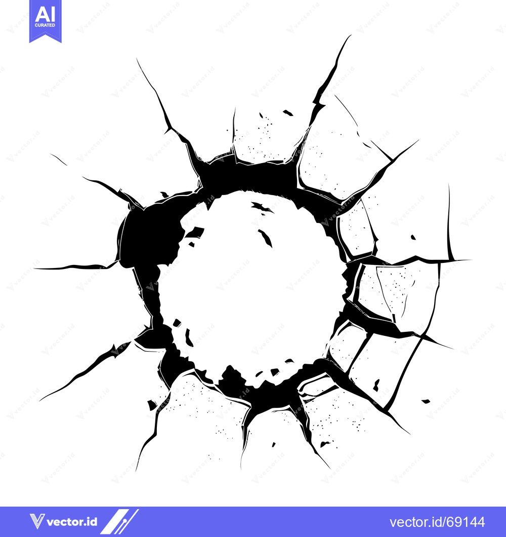 Premium Vector dari Black and White Illustration of a Circular Hole in a Cracked Wall
