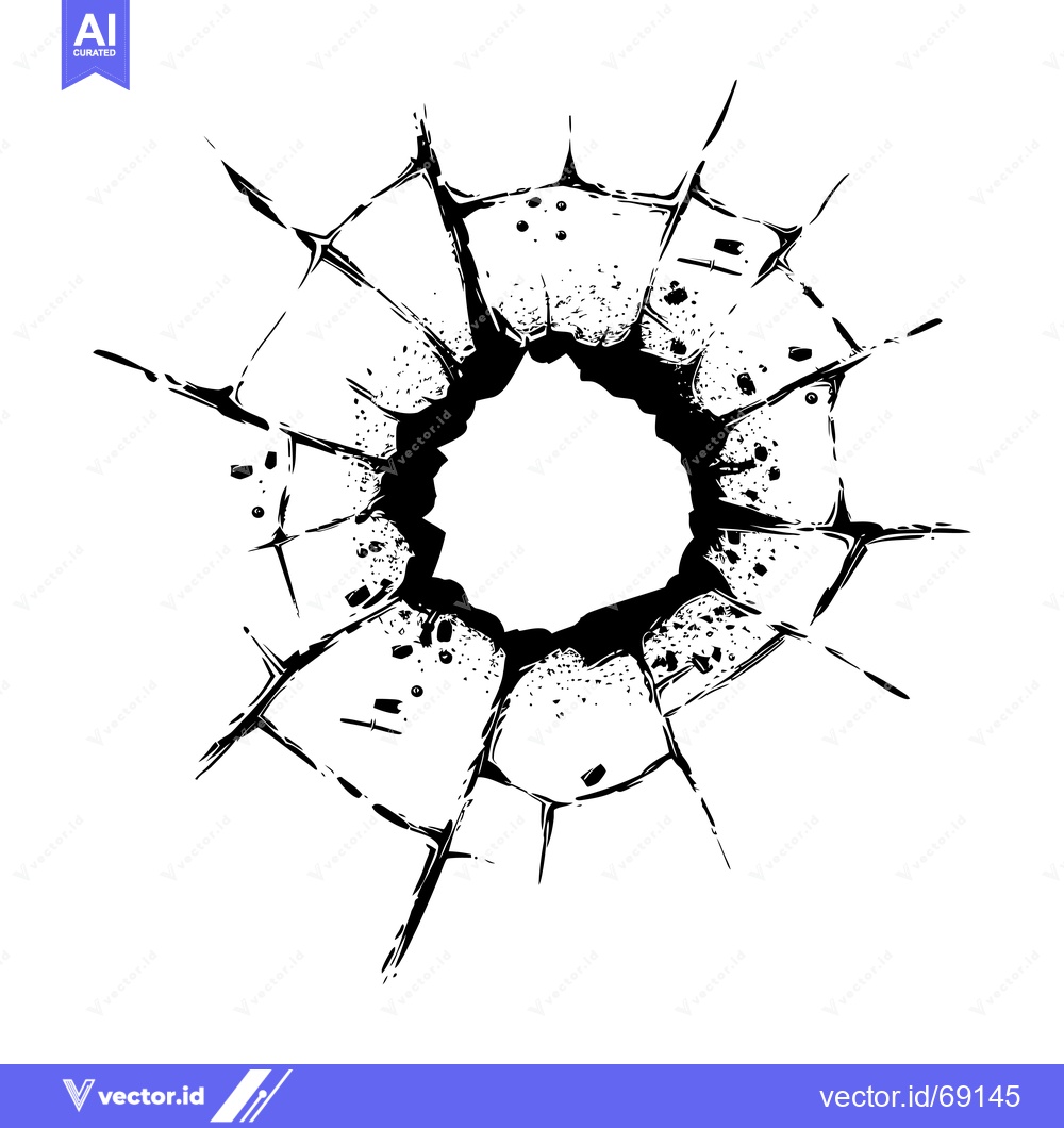 Premium Vector dari Black and white illustration of a shattered window with a round hole i