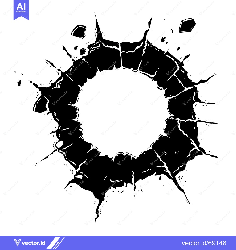 Premium Vector of A circular hole ripped through a surface with jagged edges and debris