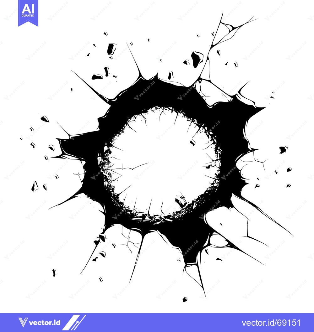 Premium Vector dari A Hole in a Wall with Cracks and Shards