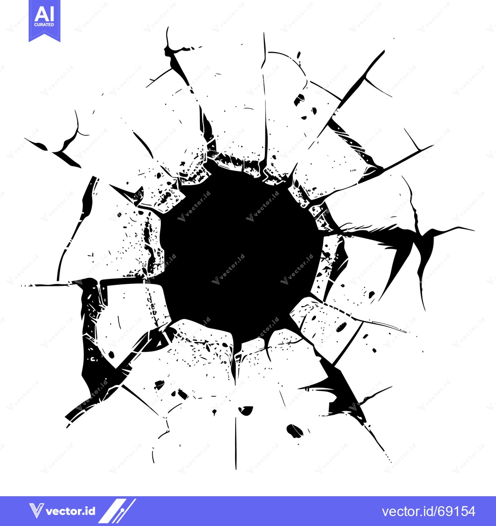 Premium Vector of Black and White Illustration of a Circular Hole in a Cracked Surface