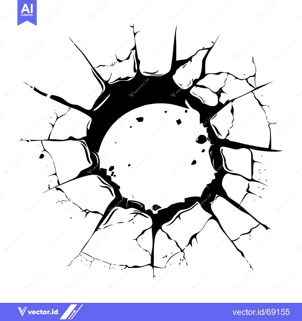 Premium Vector dari Black and White Illustration of a Circular Crack in a Surface