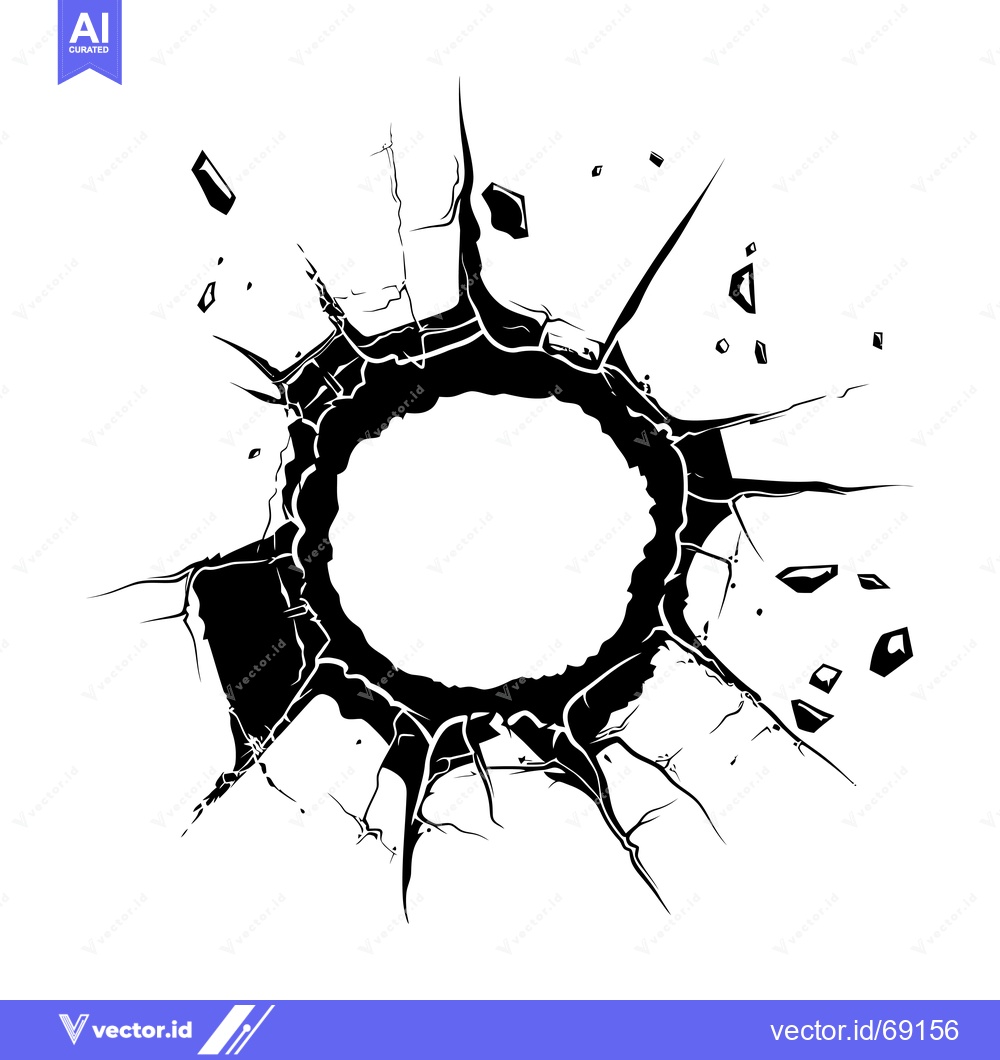 Premium Vector dari Black and White Illustration of a Circular Hole in a Cracked Surface