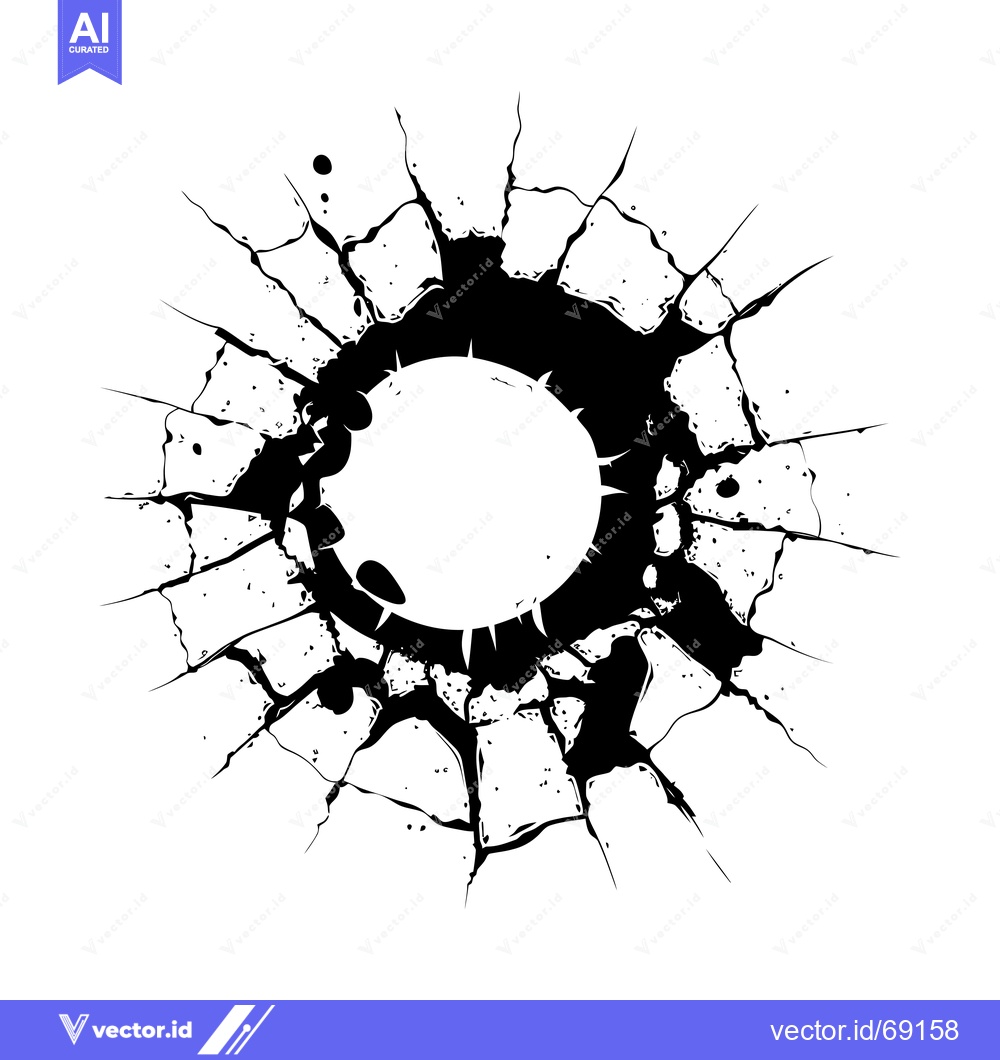 Premium Vector dari Abstract Black and White Illustration of a Circular Hole in a Cracked