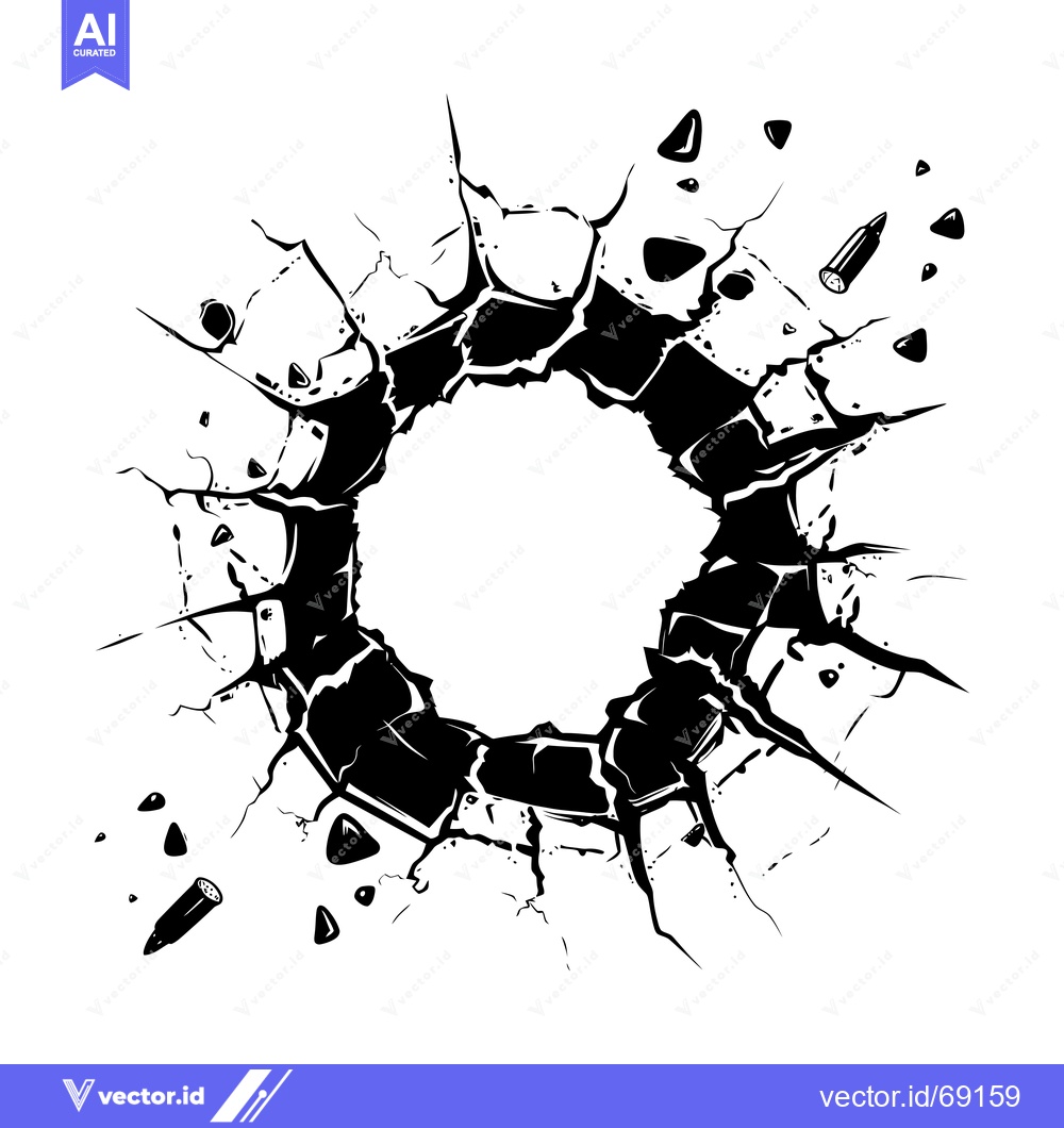 Premium Vector of Bullet Hole in a Wall with Debris and a Bullet