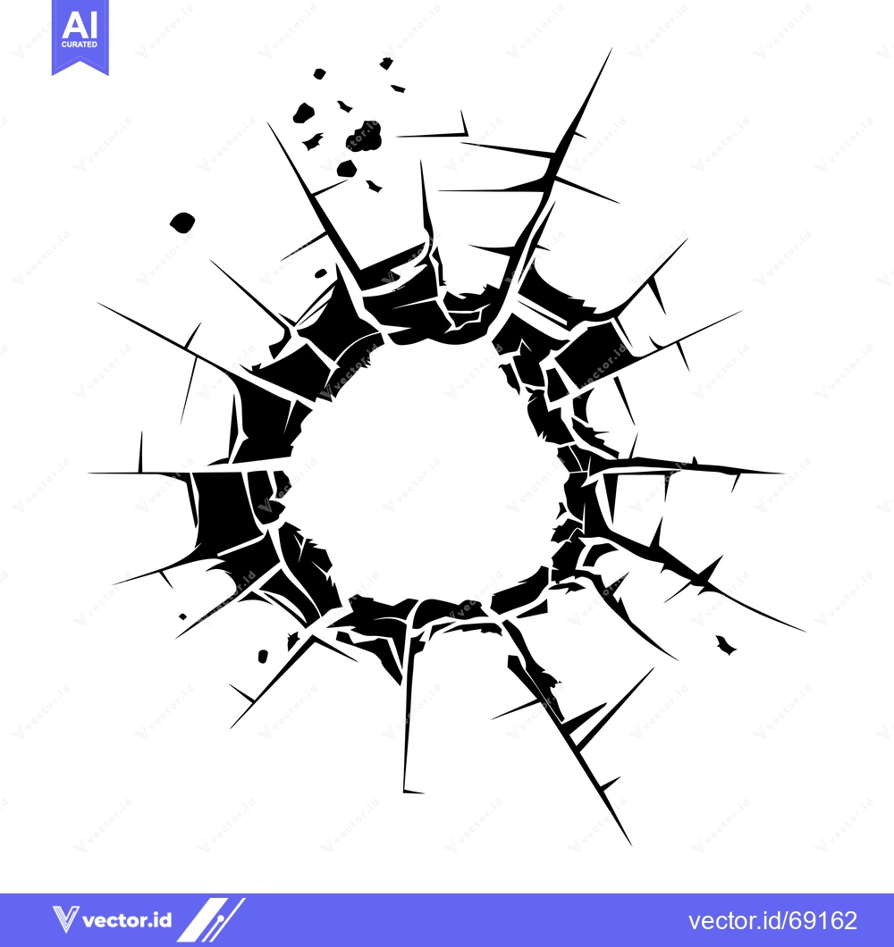 Premium Vector of Black and White Illustration of a Circular Hole in Shattered Glass