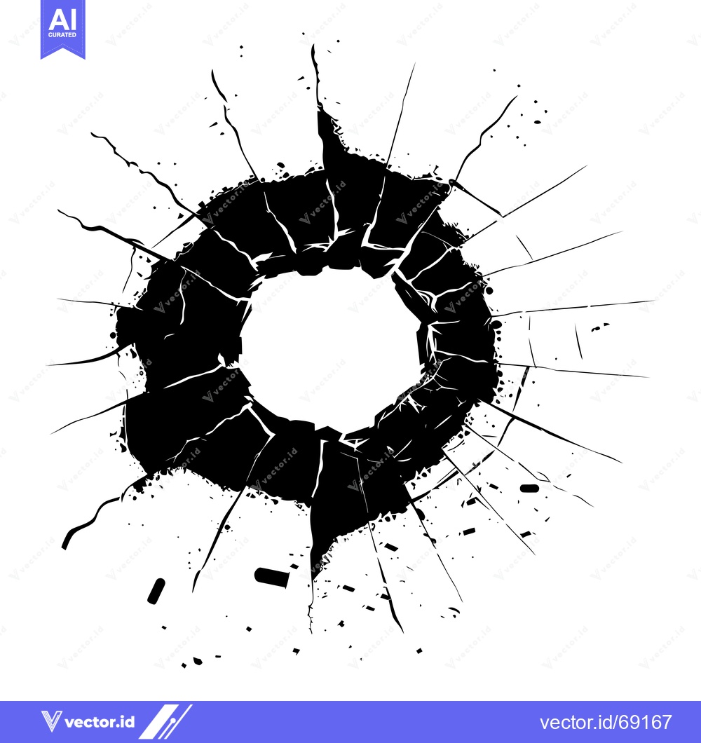 Premium Vector dari Circular Hole in Broken Glass with Cracks and Splashes