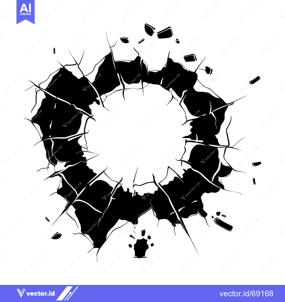 Premium Vector dari A Black and White Illustration of a Circular Hole in a Wall with Crack