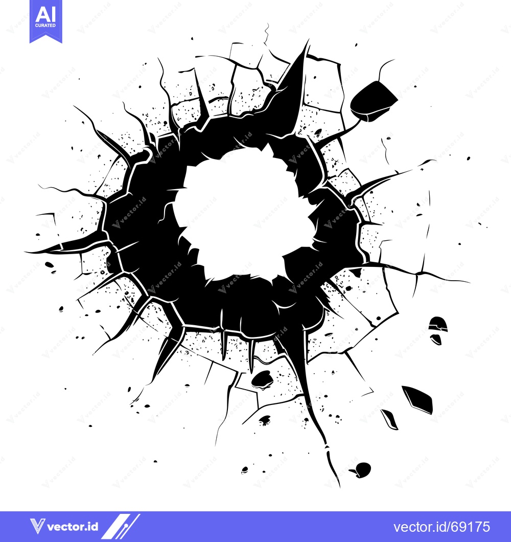 Premium Vector dari Black and White Illustration of a Hole in a Cracked Surface