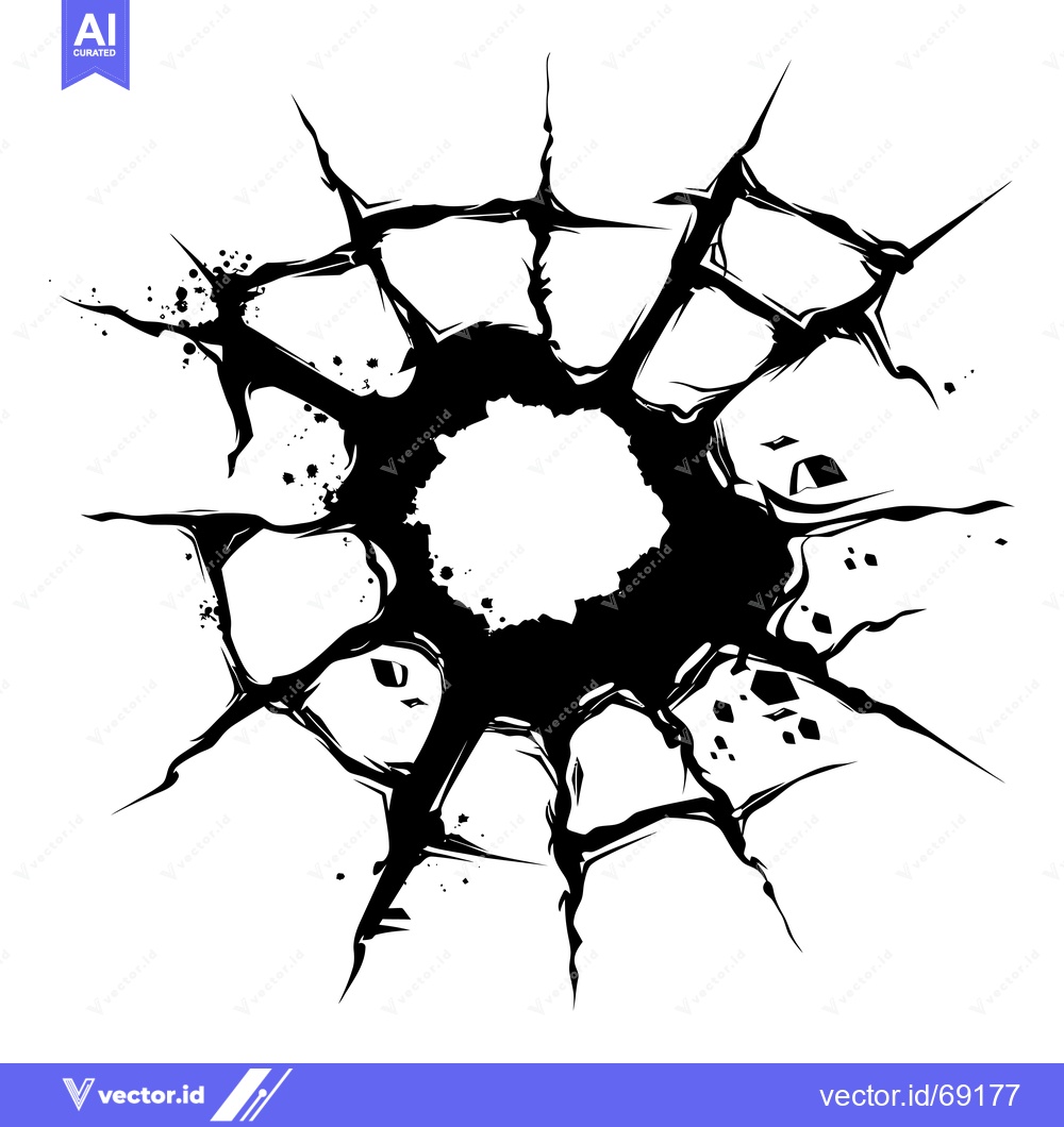 Premium Vector of Black and White Abstract Circular Crack with Splattered Ink