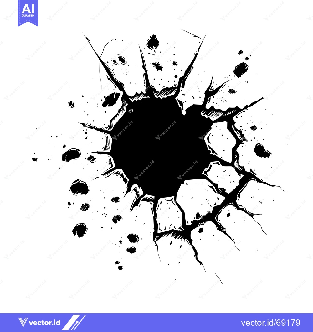 Premium Vector of Black Ink Splatter with Cracks and a Hole