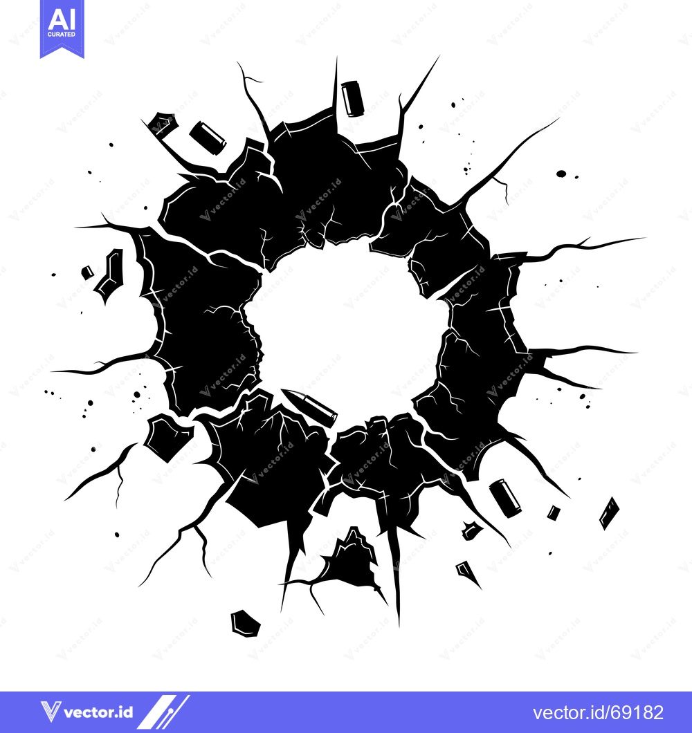 Premium Vector dari A Circular Hole in a Surface with Bullet and Cracks