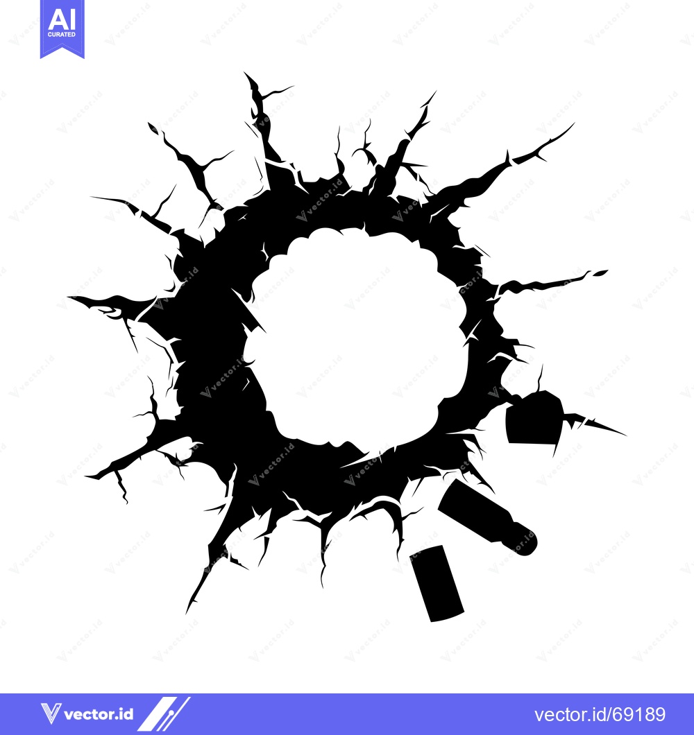 Premium Vector dari Black and white image of a circular crack in a surface with two silhou