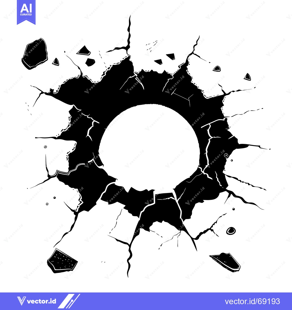 Premium Vector dari A Circular Hole in a Cracked Surface, Black and White