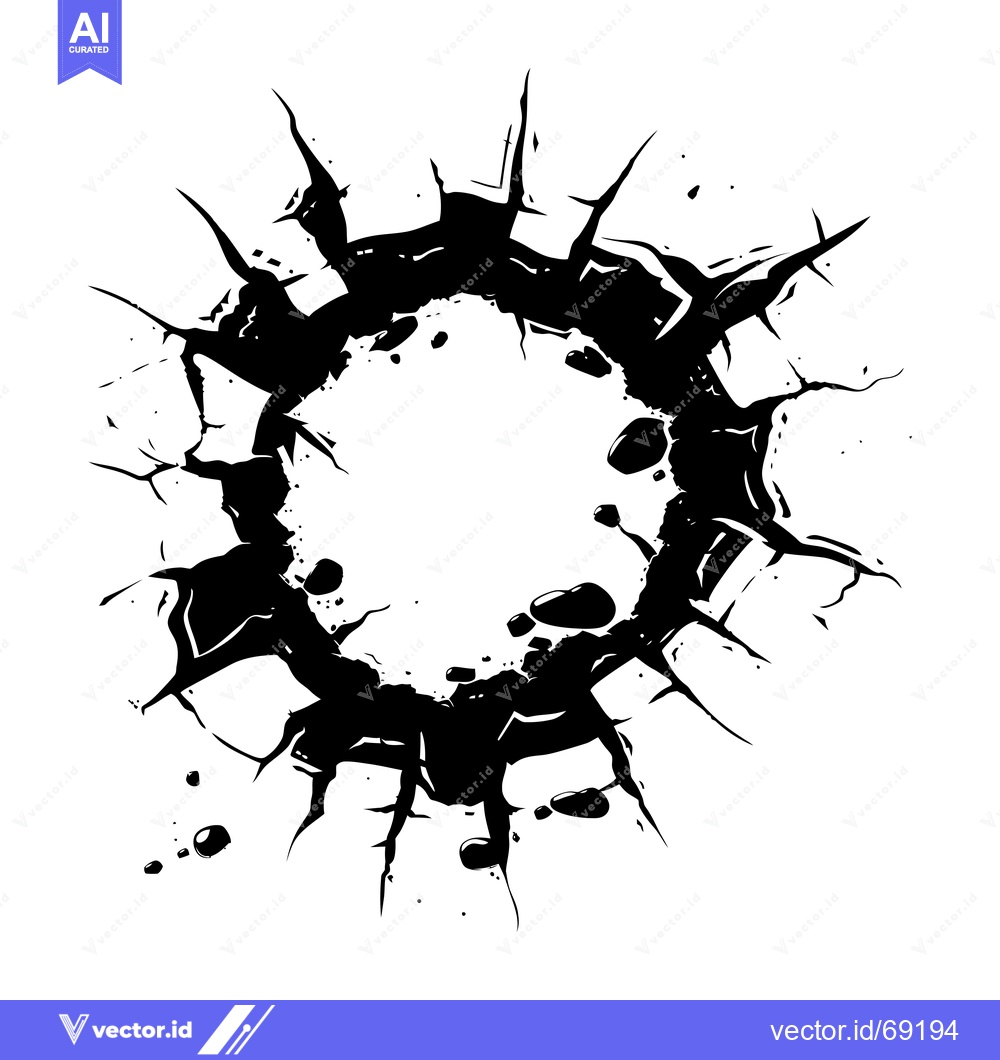 Premium Vector of Black and White Illustration of a Circular Crack in a Wall