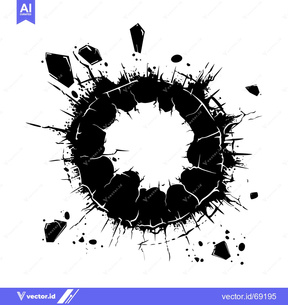 Premium Vector dari Black Ink Splotch with Jagged Edges and Scattered Shapes