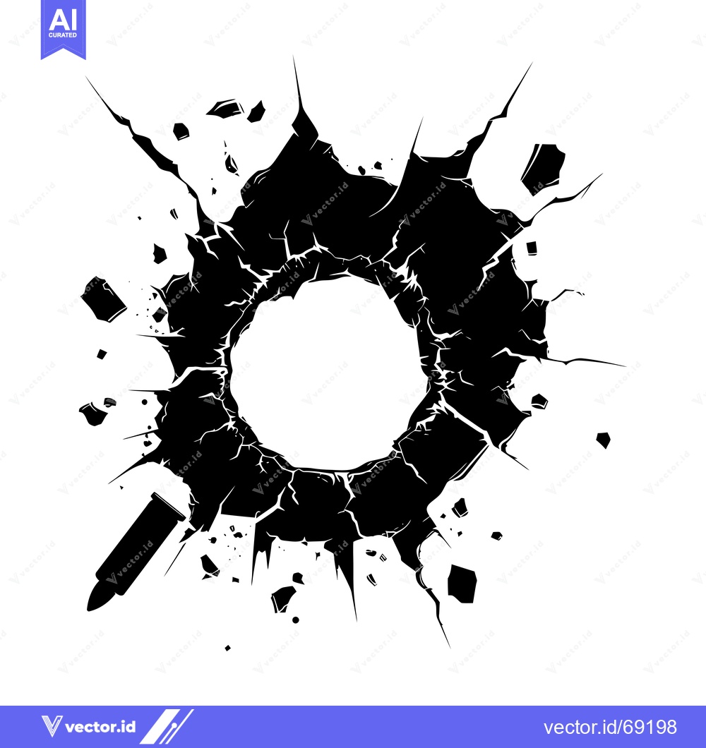 Premium Vector dari Bullet Hole with Cracks and Shattered Pieces