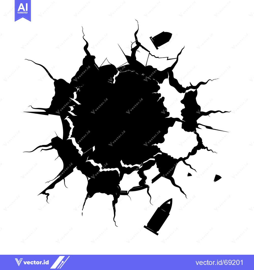 Premium Vector dari Bullet Hole in a Wall with Two Bullet Casings