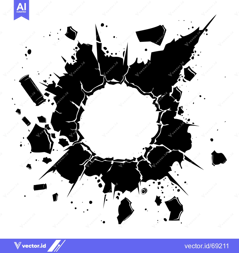 Premium Vector of Black and White Illustration of a Bullet Hole with Debris