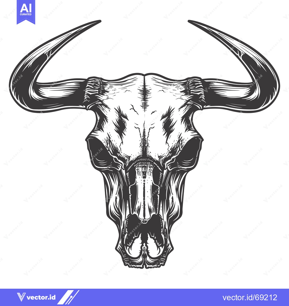 Premium Vector dari Detailed Illustration of a Bull Skull with Curved Horns