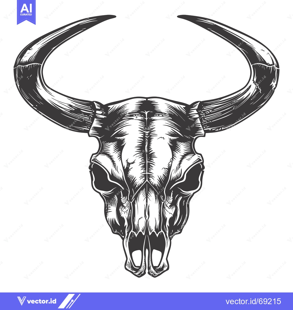 Premium Vector dari Detailed Illustration of a Bull Skull with Long Curved Horns