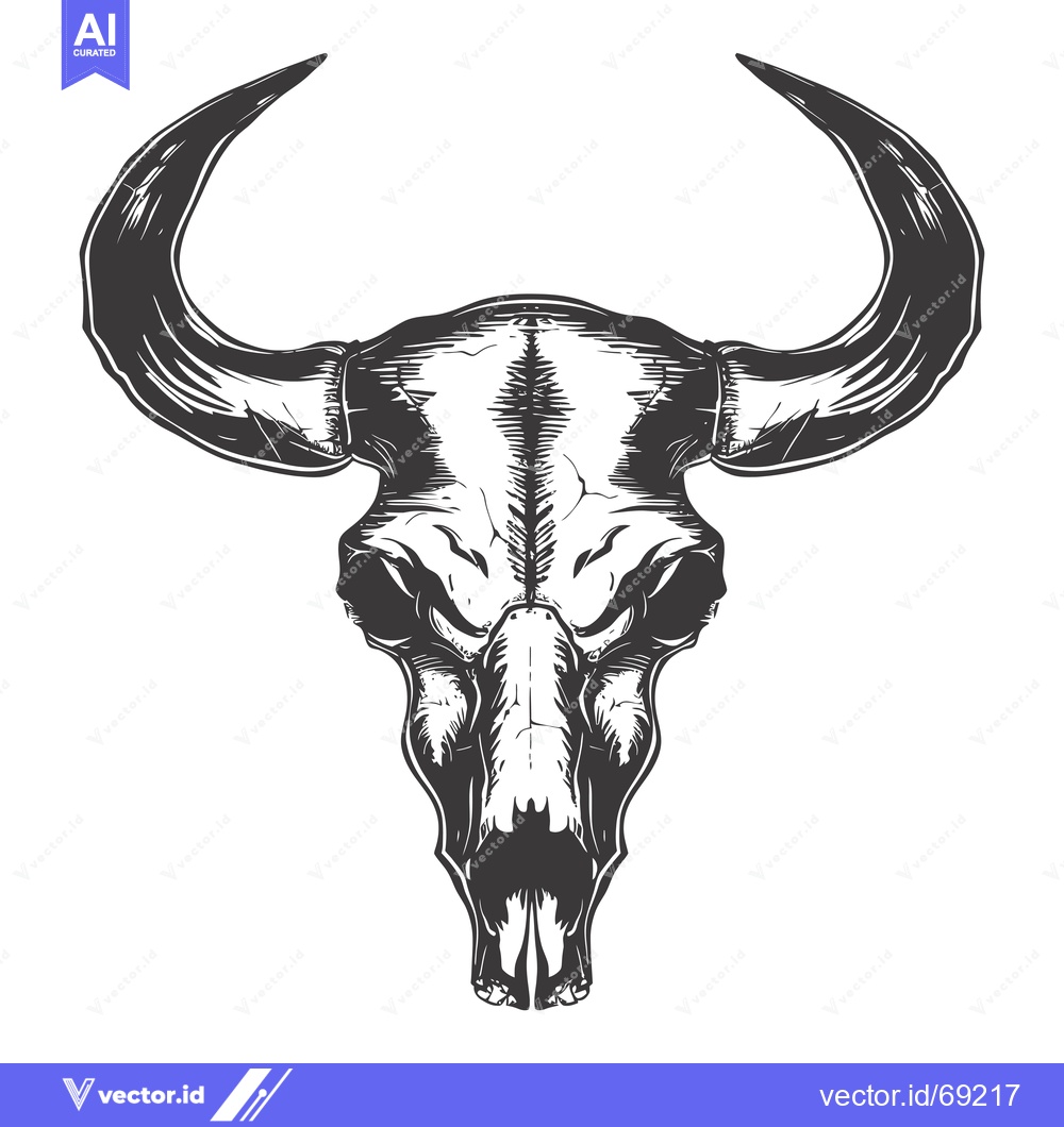 Premium Vector dari A Detailed Illustration of a Bull Skull with Large Horns