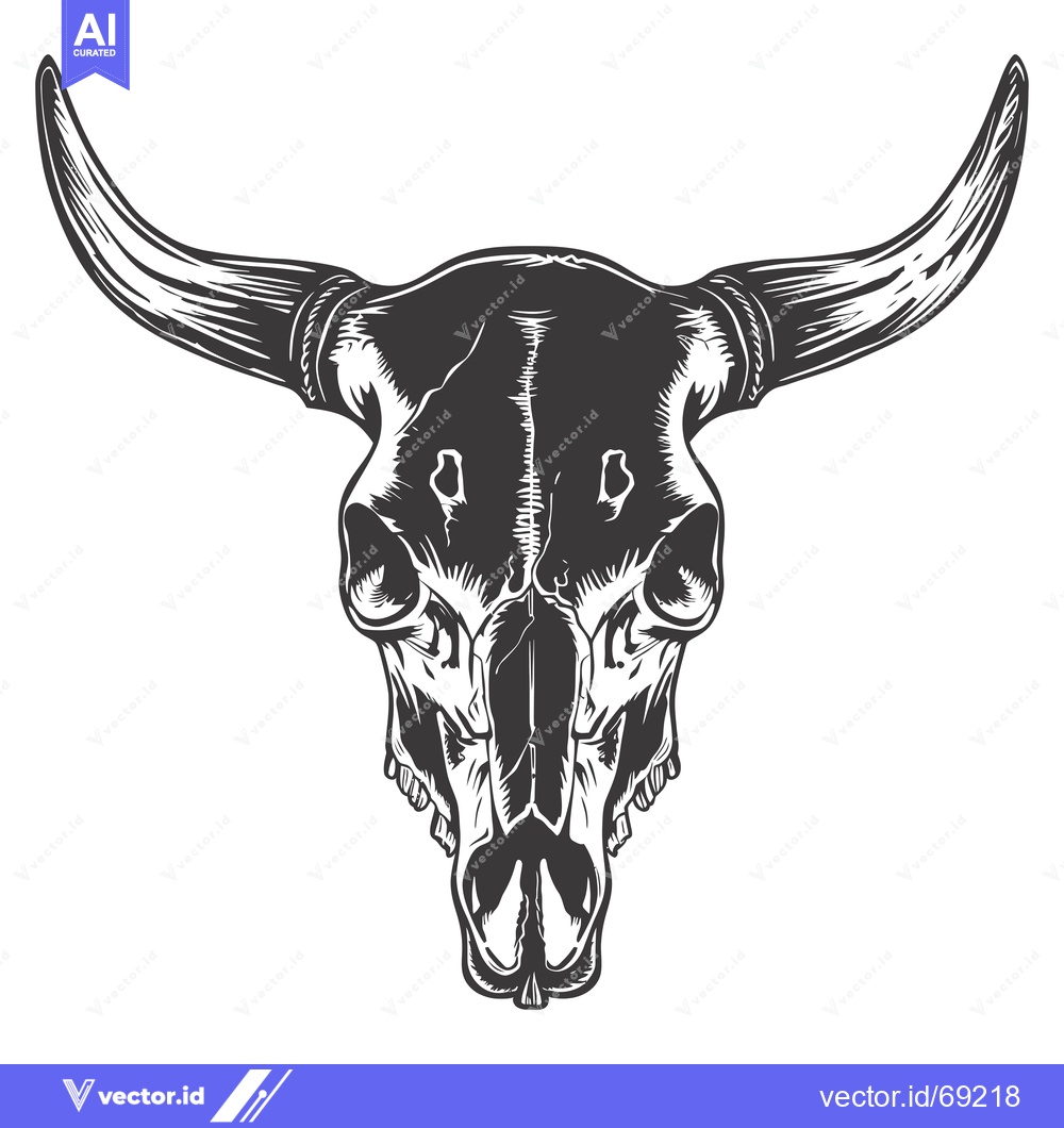 Premium Vector of Detailed Black and White Illustration of a Bull Skull