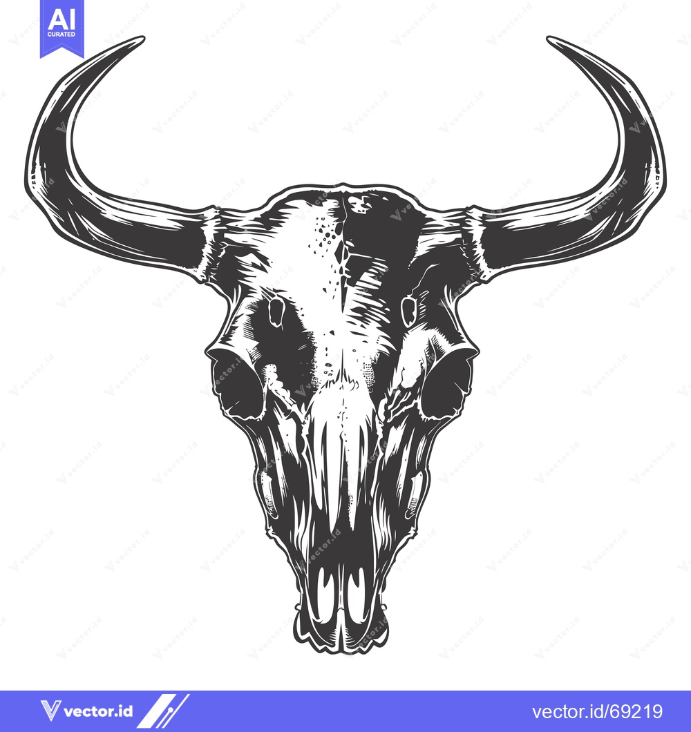 Premium Vector of A Detailed Illustration of a Bull Skull with Large Horns