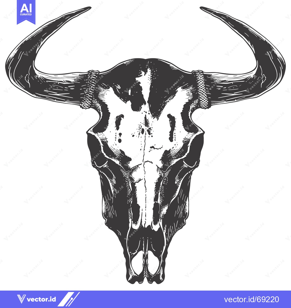 Premium Vector of Detailed Hand-Drawn Illustration of a Bull Skull with Horns
